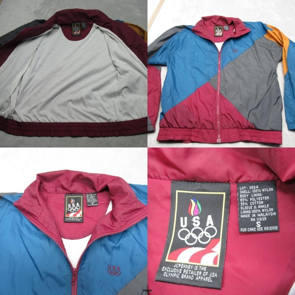 USA Olympics Jacket Men Small JC Penny Multicolor Colorblock Full Zip Bomber VTG